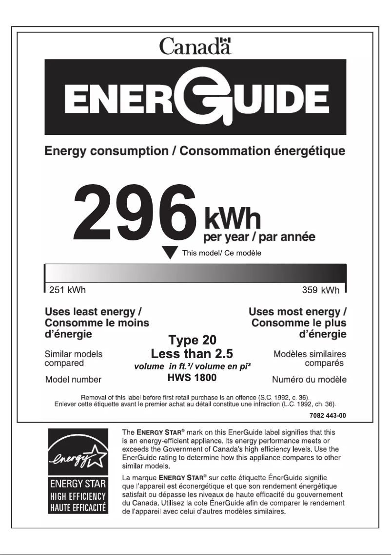 Page 1 of the manual Energy Label Liebherr HWS-1800
