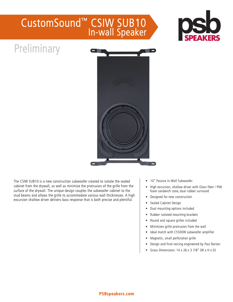 First page image of the manual for CSIW SUB10