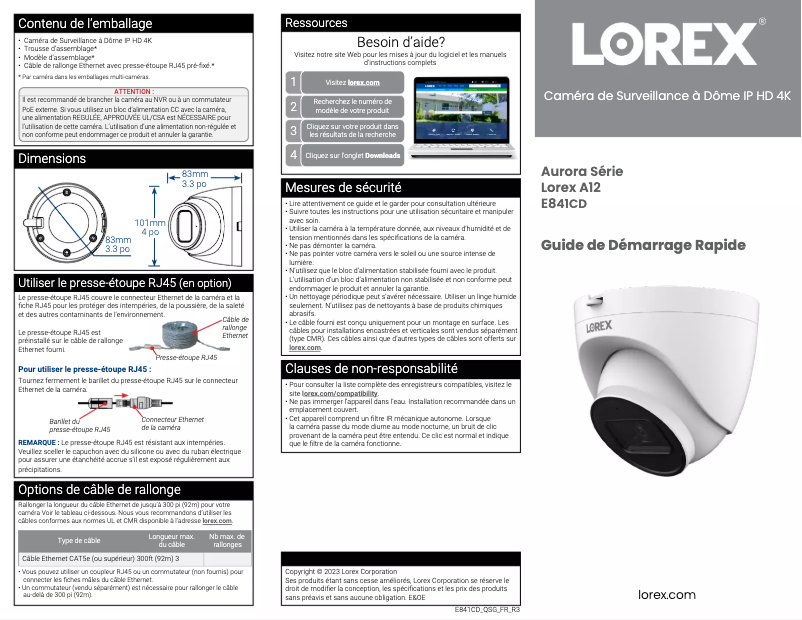 Page 1 of the manual Quick Start Guide Lorex E841CDA