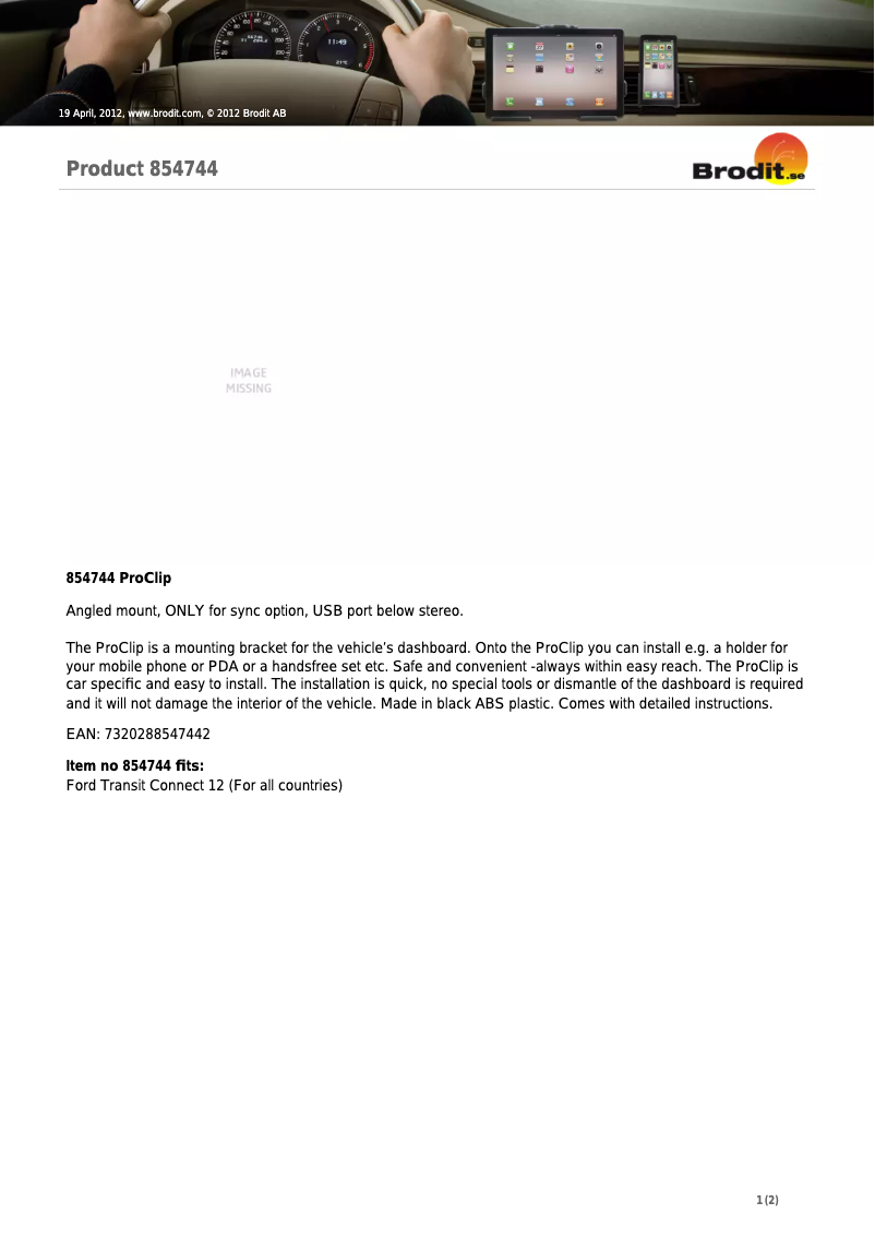 First page image of the manual for ProClip 854744