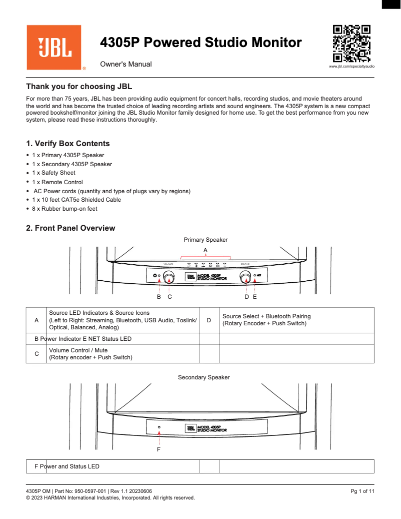 Page 1 of the manual User Manual JBL 4305P