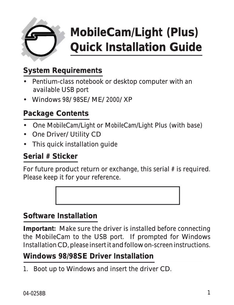 First page image of the manual for CE-USCA12