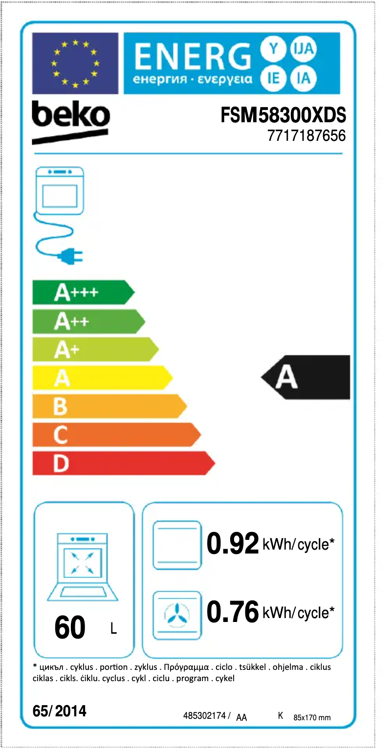 Page 1 of the manual Energy Label Beko FSM58300XDS