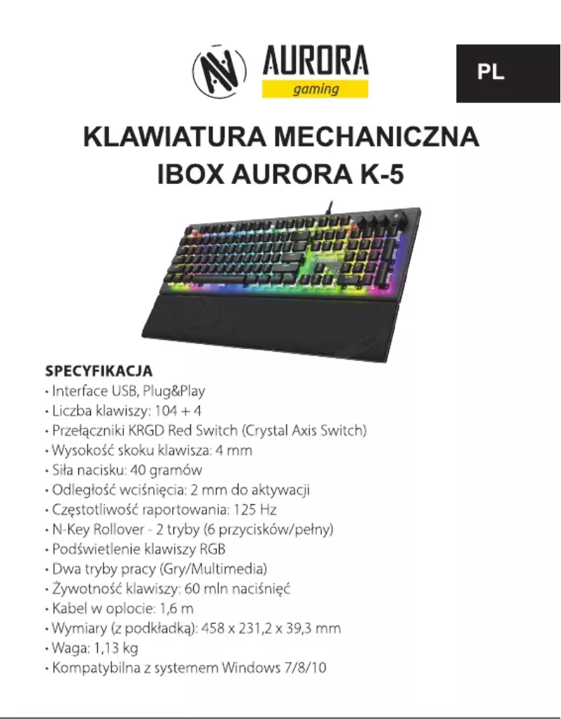 First page image of the manual for Aurora K-5