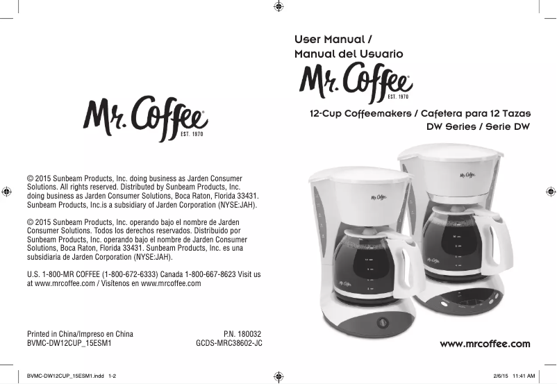 Page 1 of the manual User Manual Mr. Coffee DW12