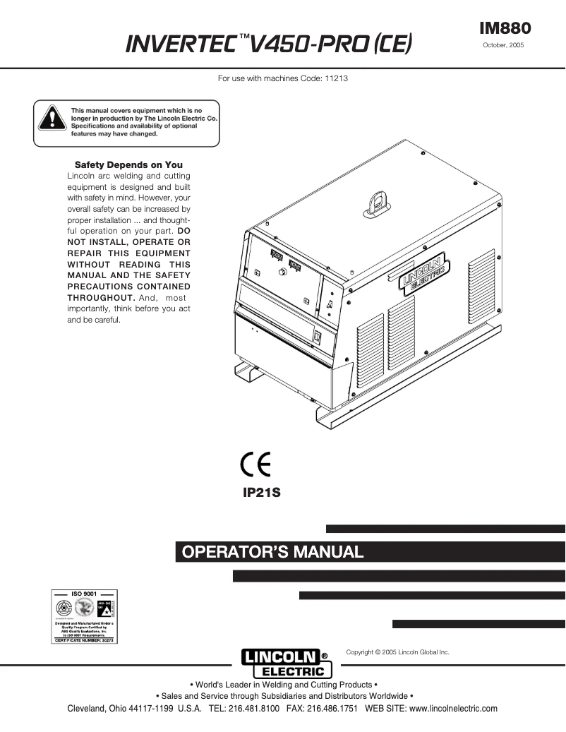 Page 1 of the manual User Manual Lincoln Electric Invertec V276