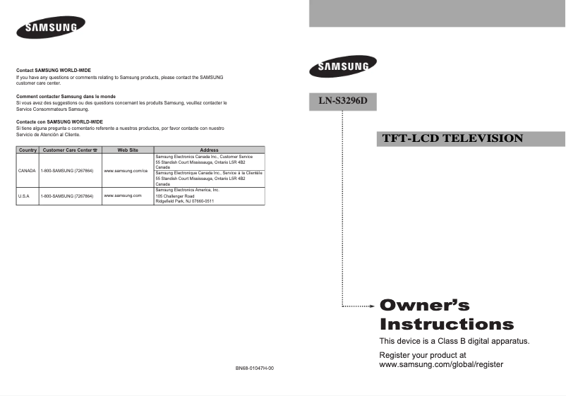 Page 1 of the manual User Manual Samsung LN-S3296D
