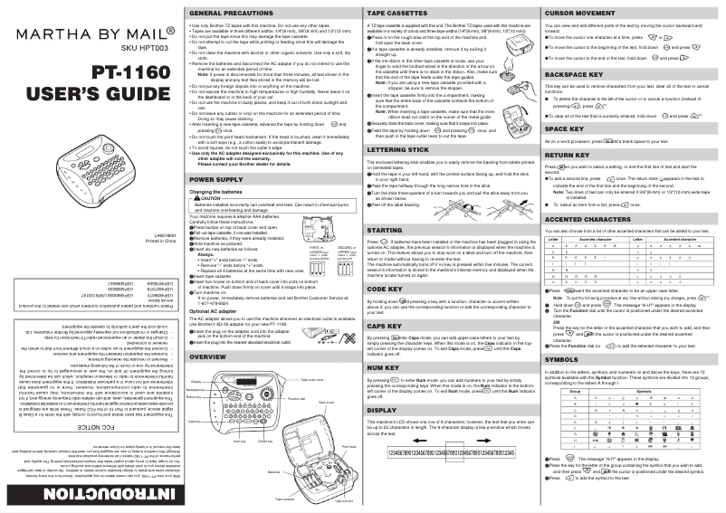 Page 1 of the manual User Manual Brother P-Touch 1160
