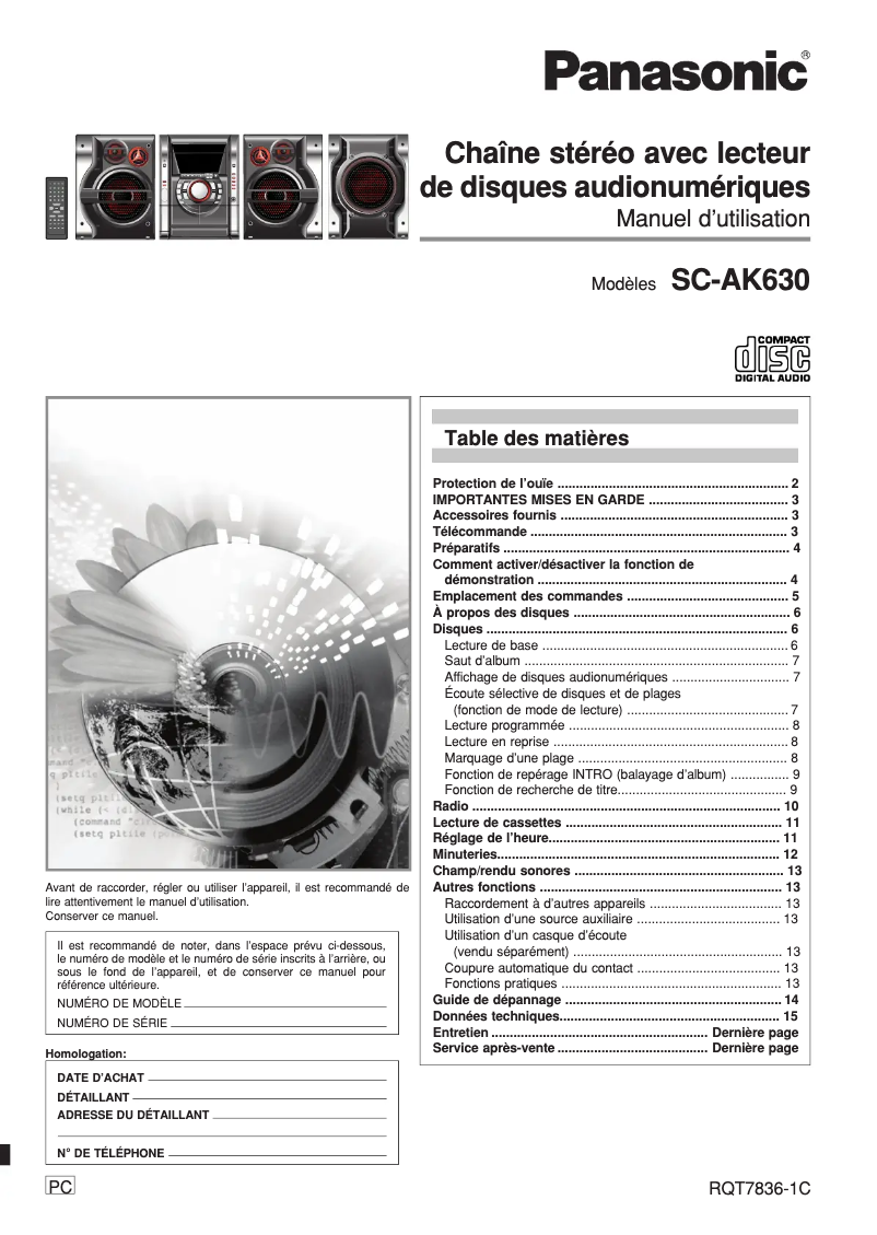 Page 1 of the manual User Manual Panasonic SC-AK630