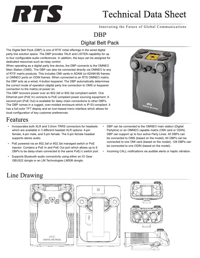 Page 1 of the manual Technical Sheet RTS DBP