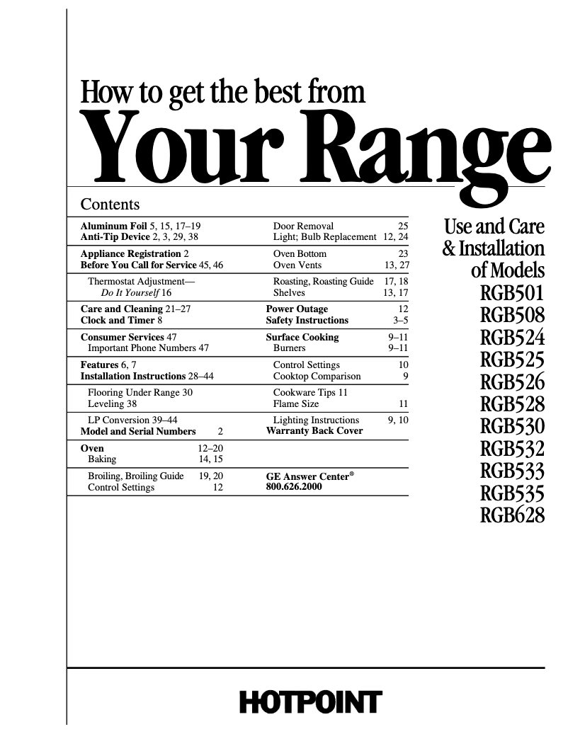 First page image of the manual for RGB532BEWAD