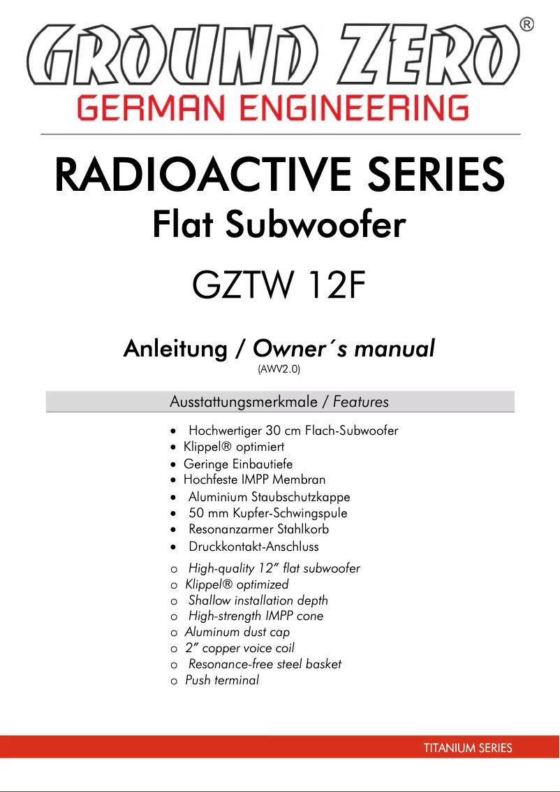 First page image of the manual for GZTW 12F