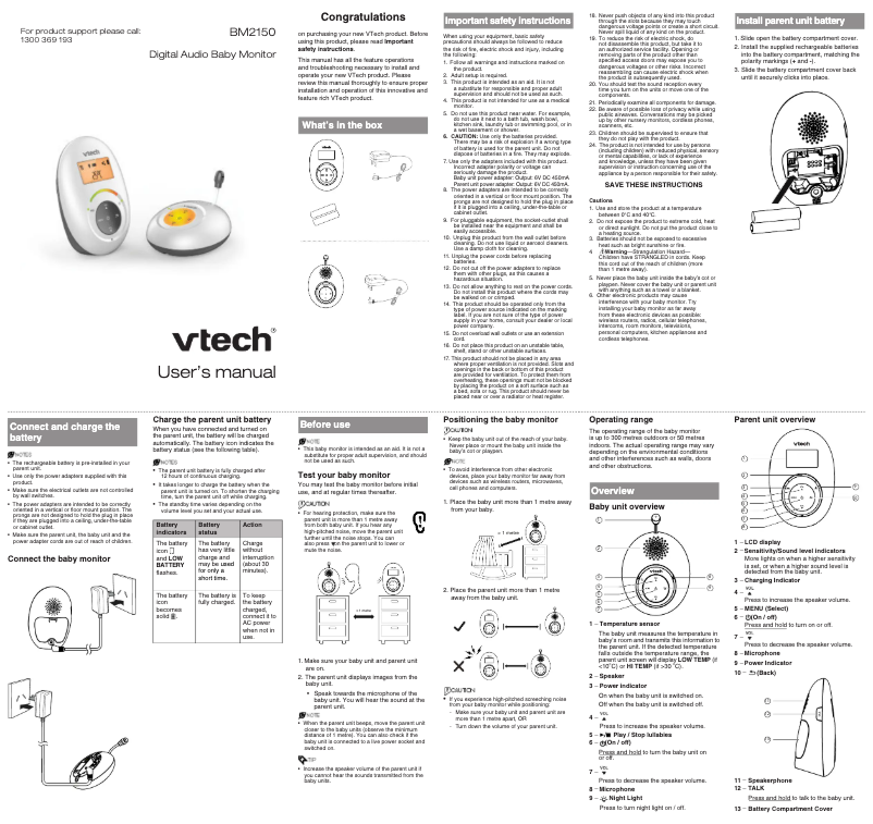 Page 1 of the manual User Manual Vtech BM2150