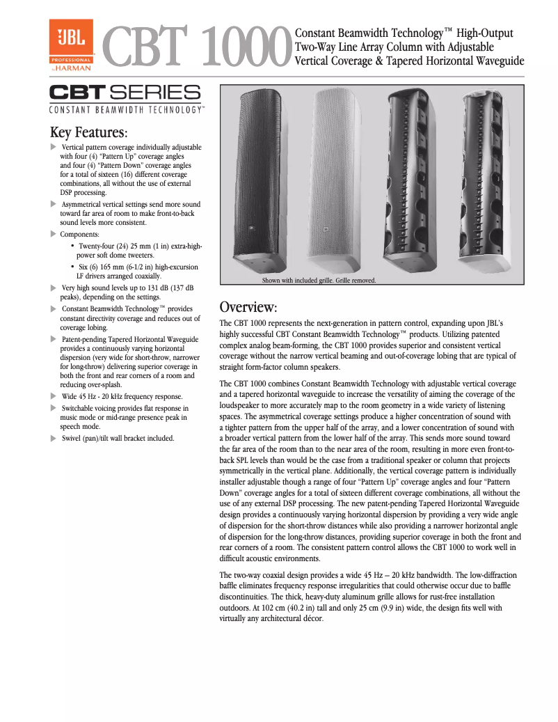 Page 1 of the manual Technical Sheet JBL CBT1000