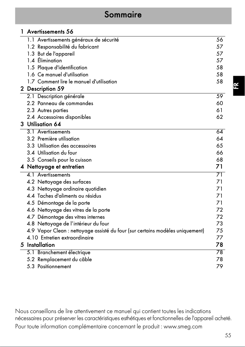 Page 1 of the manual User Manual Smeg SF465X