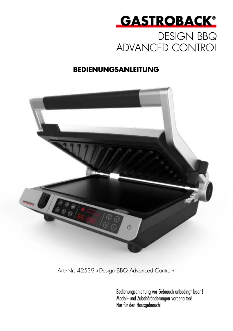 Page 1 of the manual User Manual Gastroback Design BBQ Advanced Control 42539