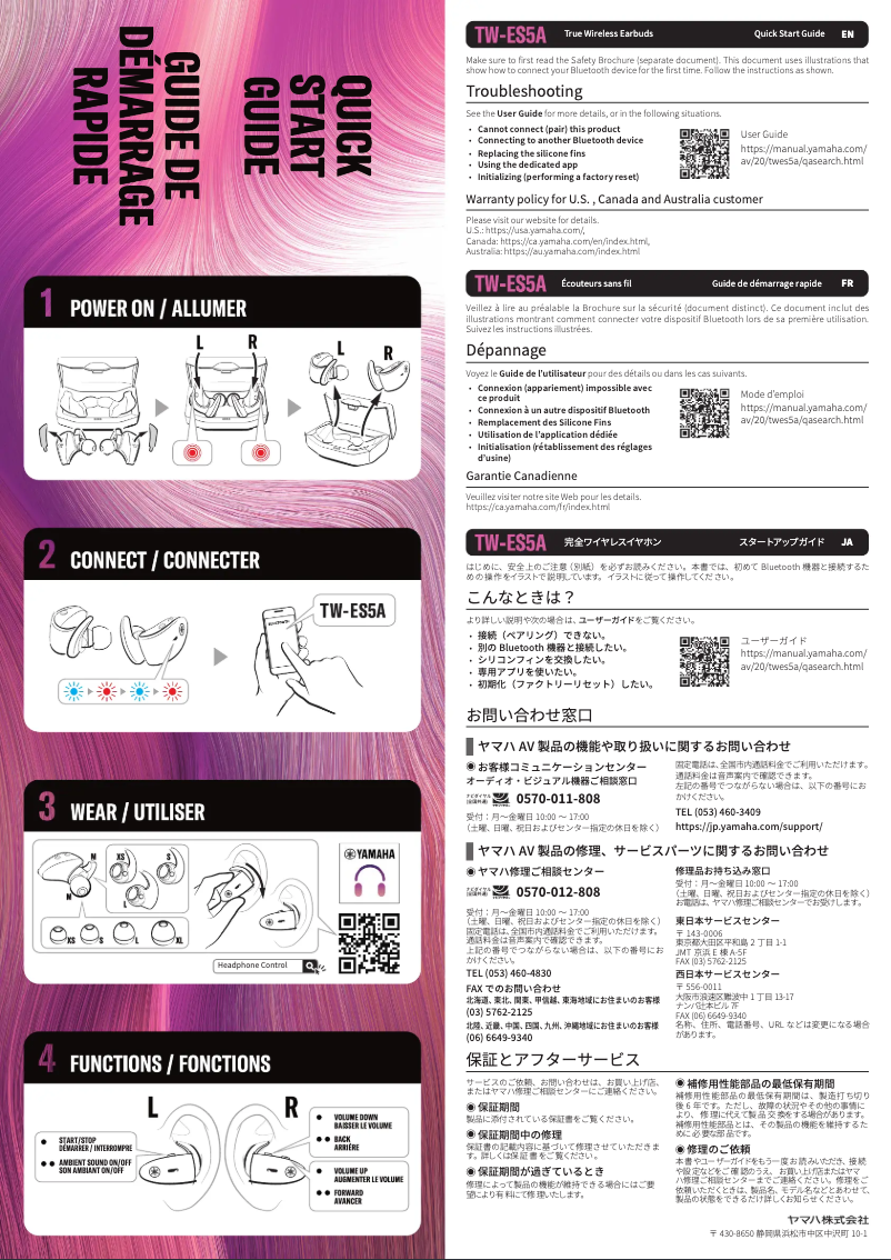 Page 1 of the manual Quick Start Guide Yamaha TW-ES5A