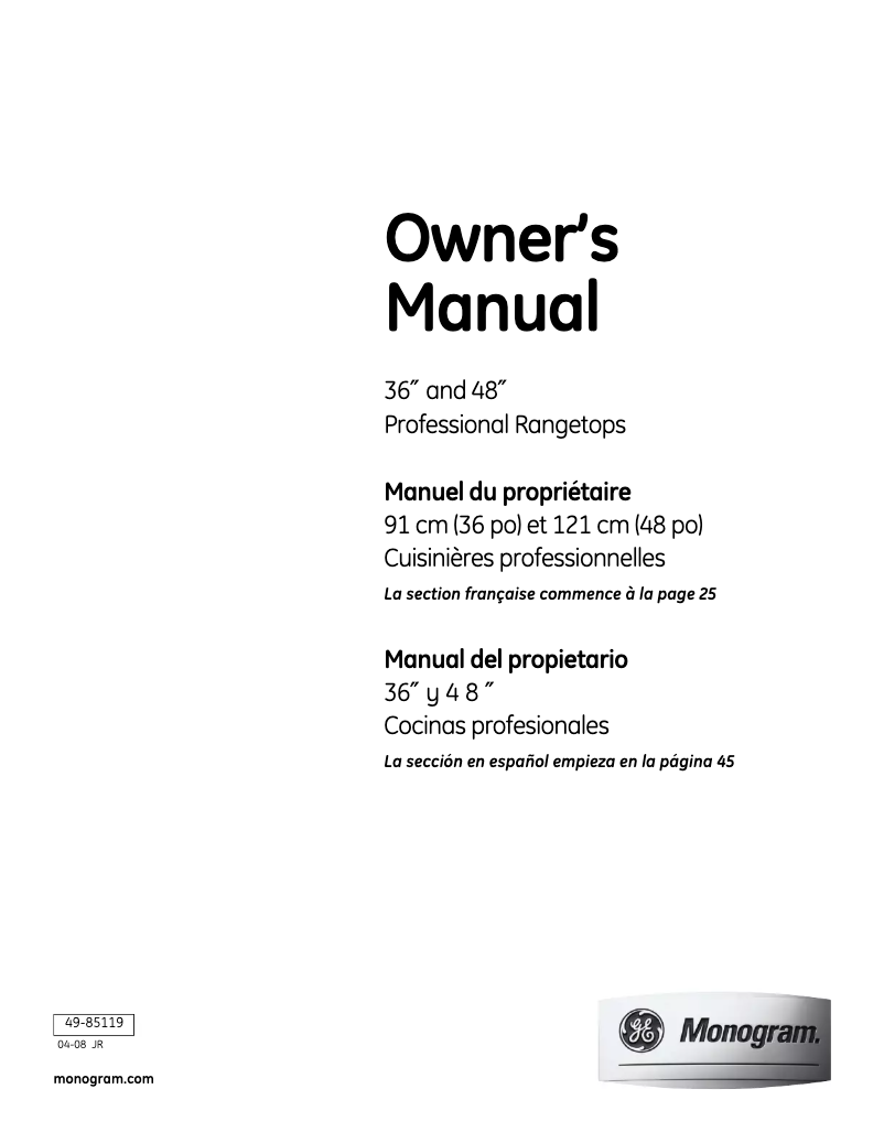 Page 1 of the manual User Manual Monogram ZGU366NPSS