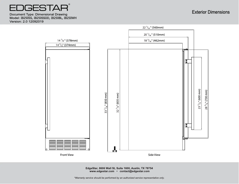Page 1 of the manual Technical Sheet EdgeStar IB250BL