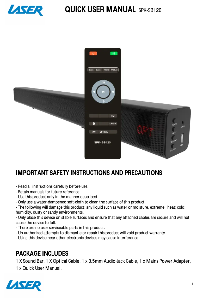First page image of the manual for SPK-SB120