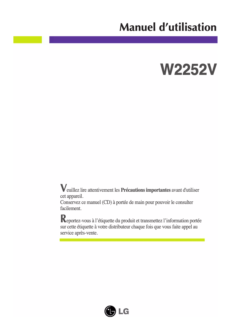 First page image of the manual for W2252V