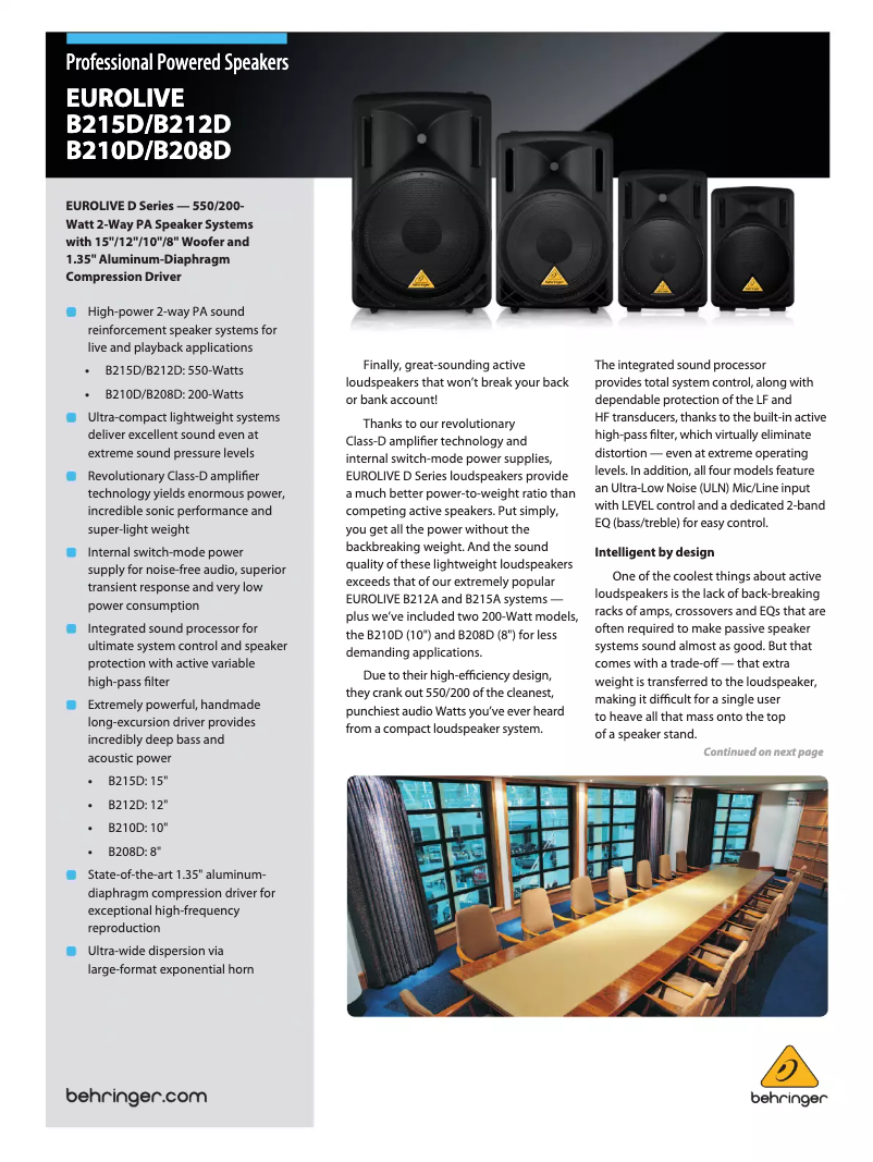 Page 1 of the manual Brochure Behringer Eurolive B210D