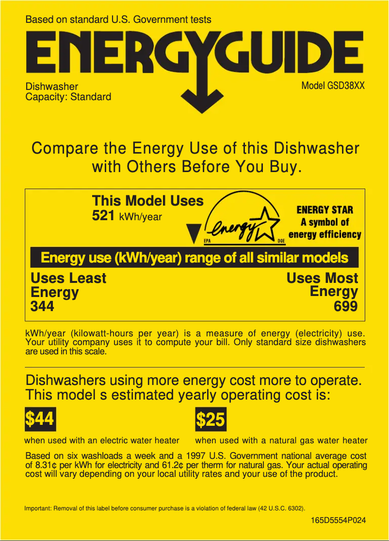 Page 1 of the manual Energy Label GE GSD3855FCC