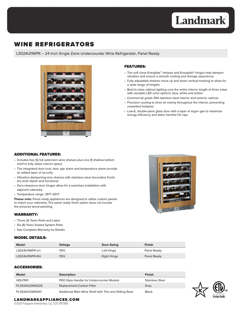Page 1 of the manual Technical Sheet Landmark L3024UI1WPR-RH