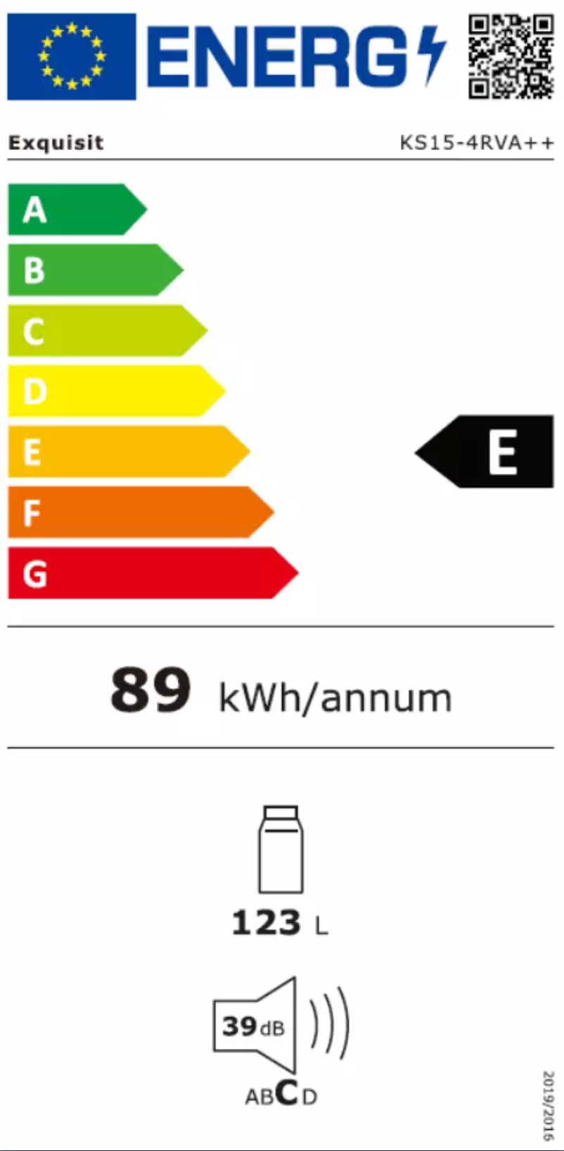 Page 1 of the manual Energy Label Exquisit KS 15-4 RVA++