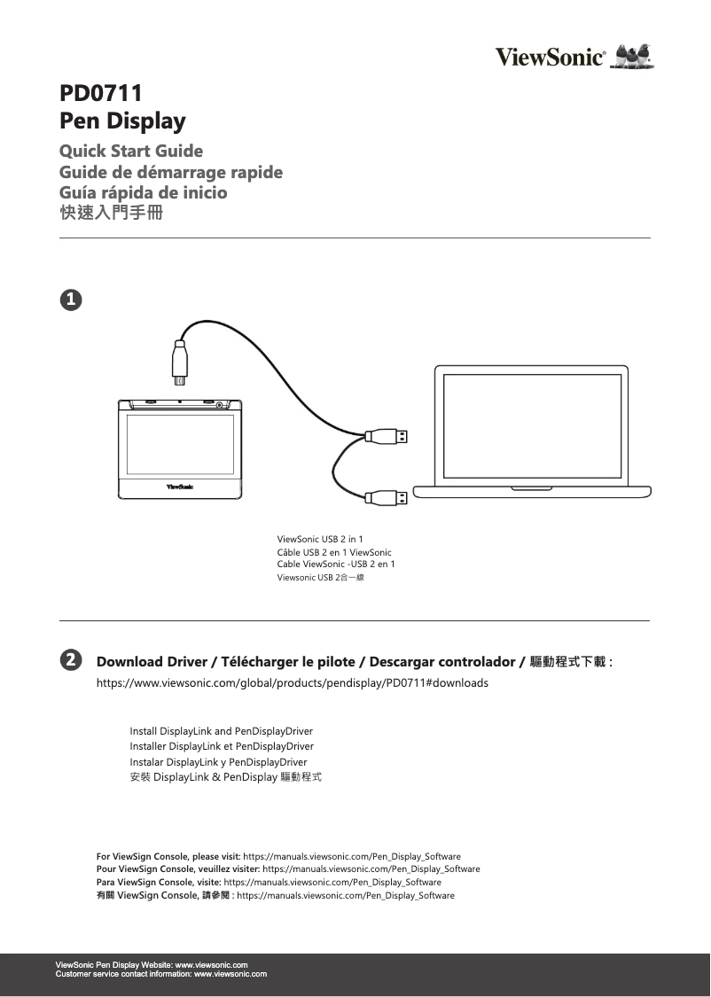 Page 1 de la notice Guide de démarrage rapide Viewsonic PD0711