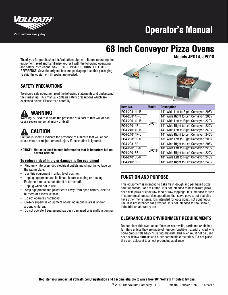 Page 1 of the manual User Manual Vollrath JPO14