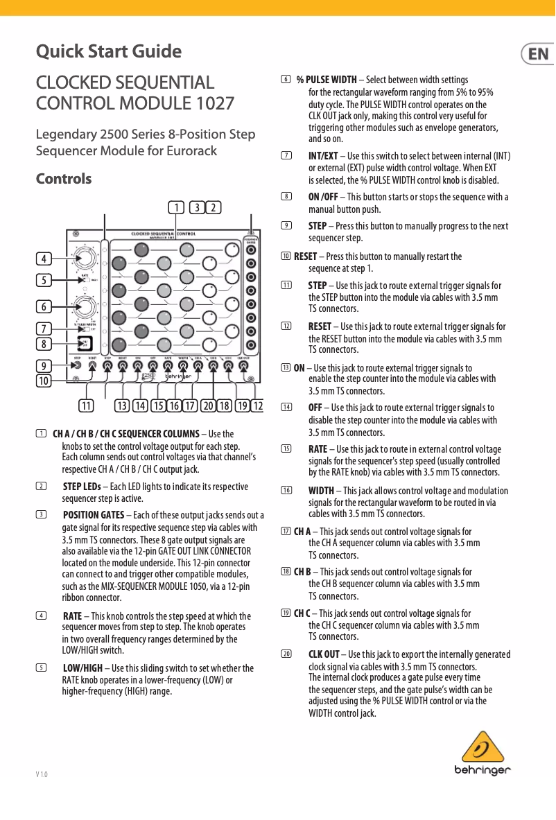 First page image of the manual for Clocked Sequential Control Module 1027