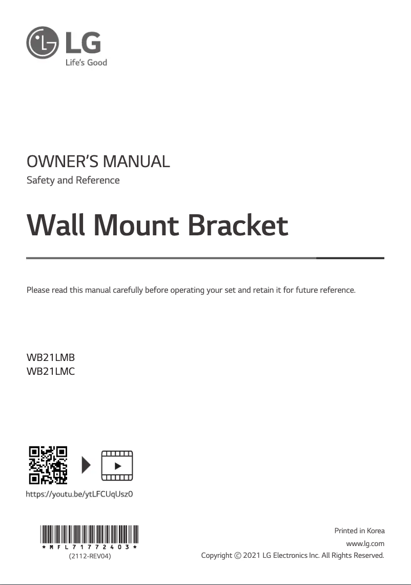 First page image of the manual for WB21LMB