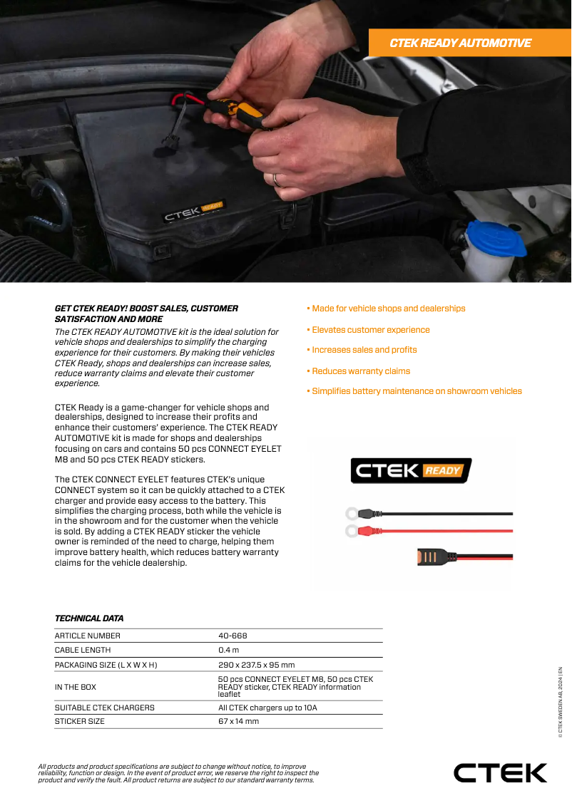 Page 1 of the manual Technical Sheet Ctek READY AUTOMOTIVE