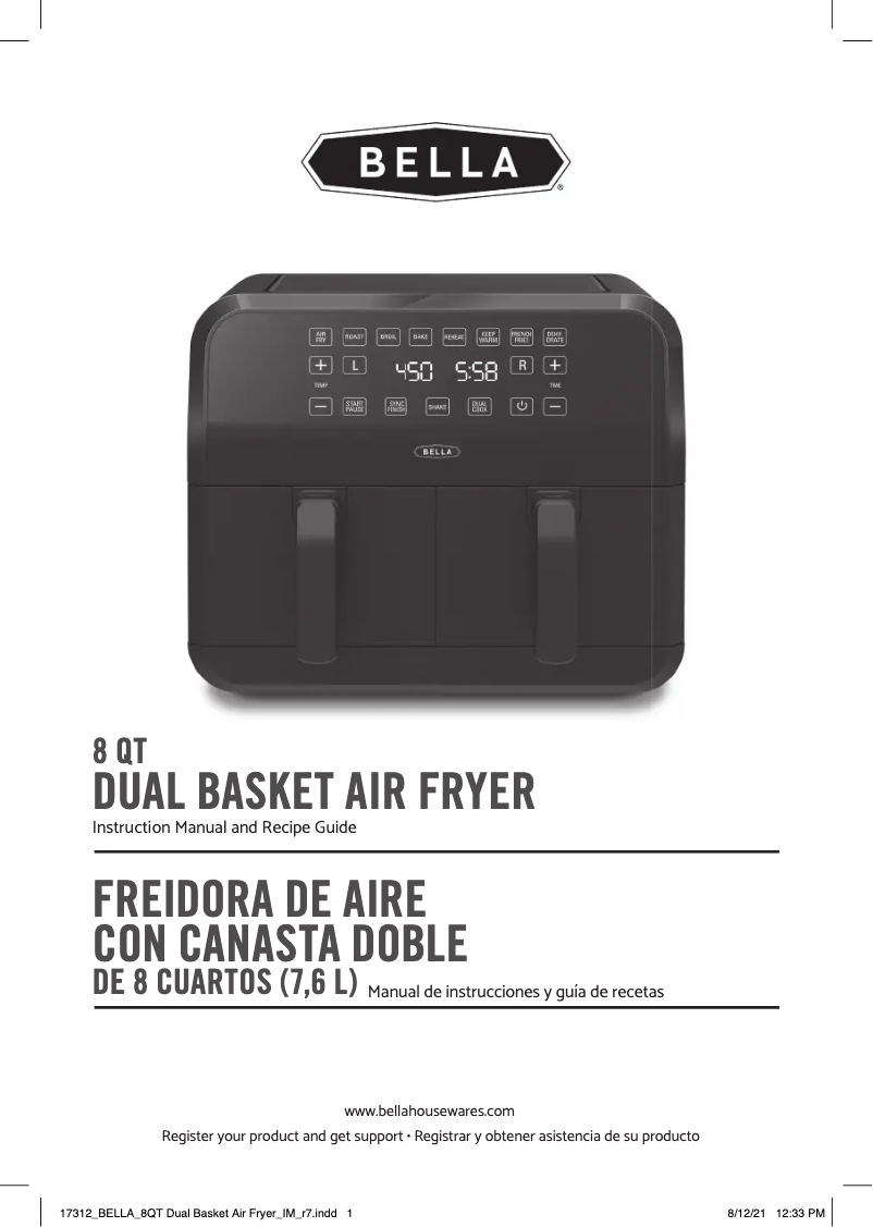 Page 1 of the manual User Manual Bella 8qt Dual Basket Touchscreen