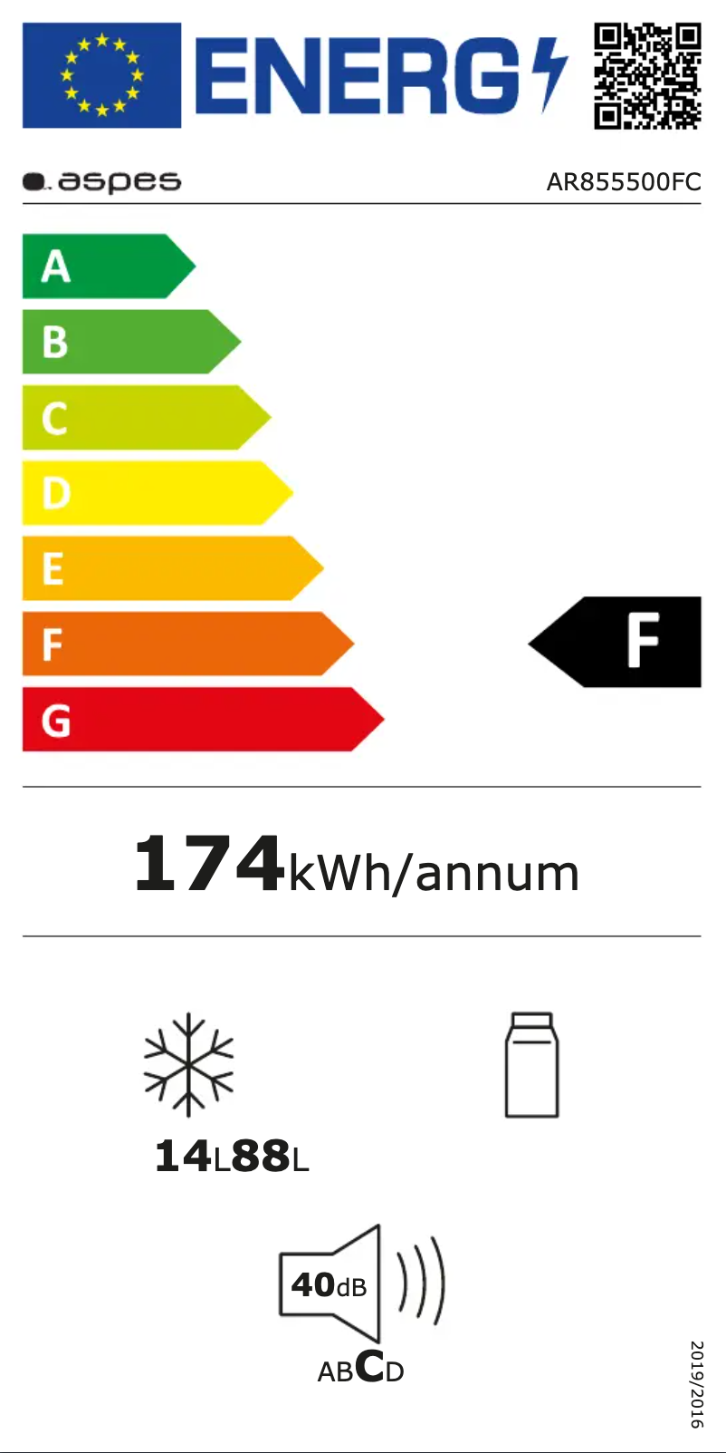 Page 1 of the manual Energy Label Aspes AR855500FC