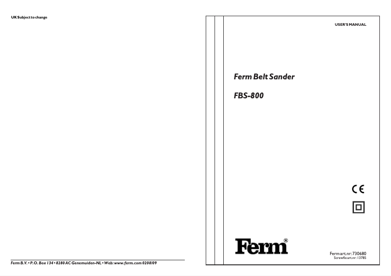 First page image of the manual for FBS-800