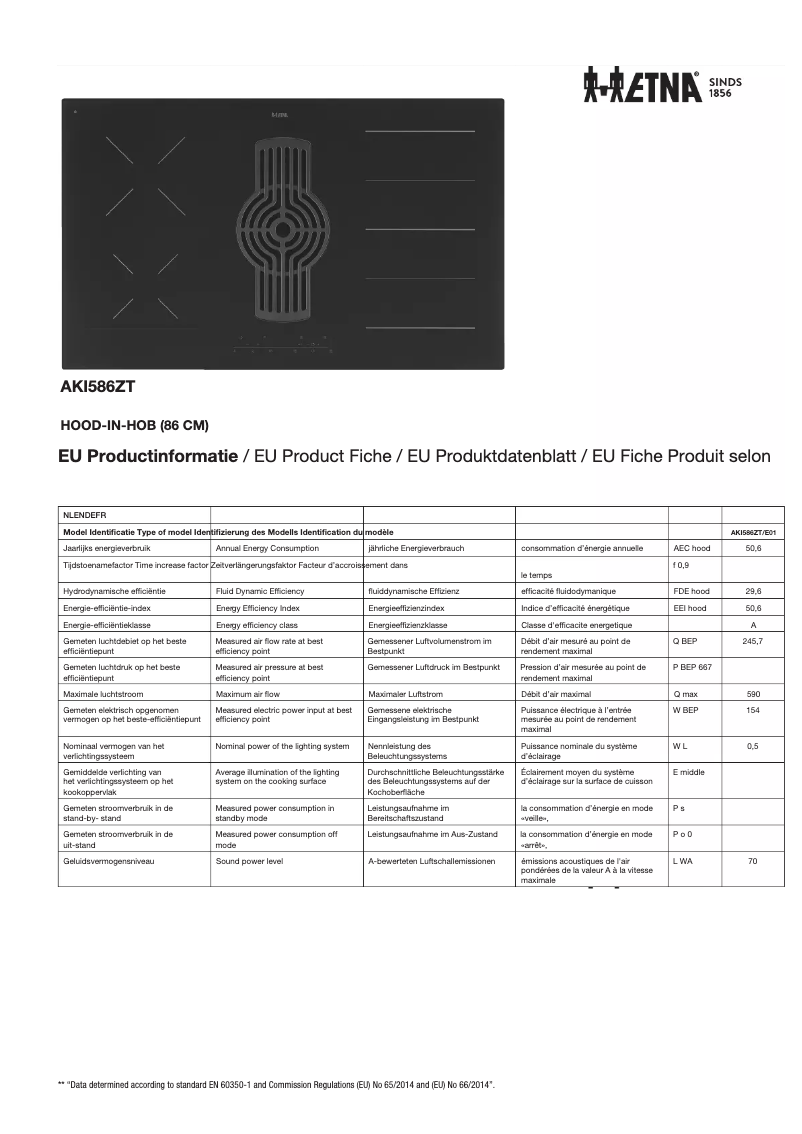 Page 1 of the manual Technical Sheet Etna AKI586ZT