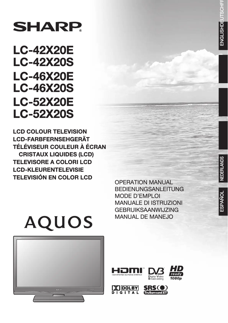 First page image of the manual for Aquos LC-52X20S