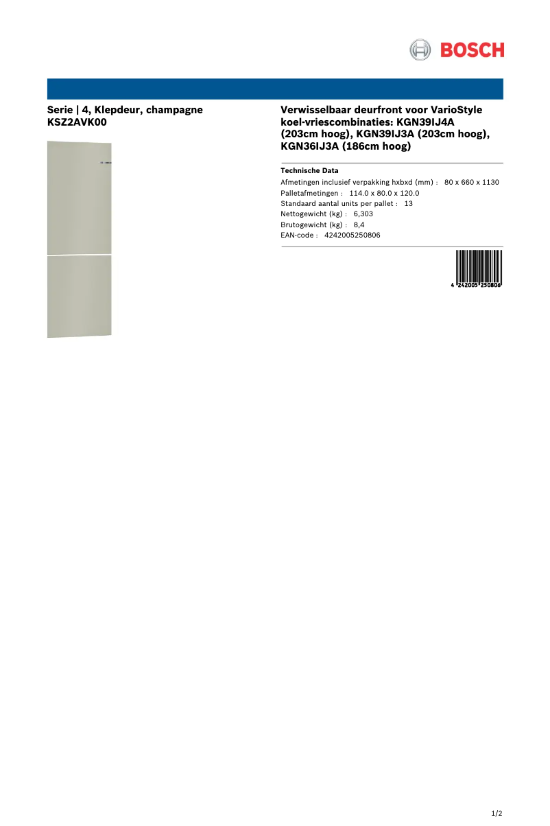 Page 1 of the manual User Manual Bosch KSZ2AVK00