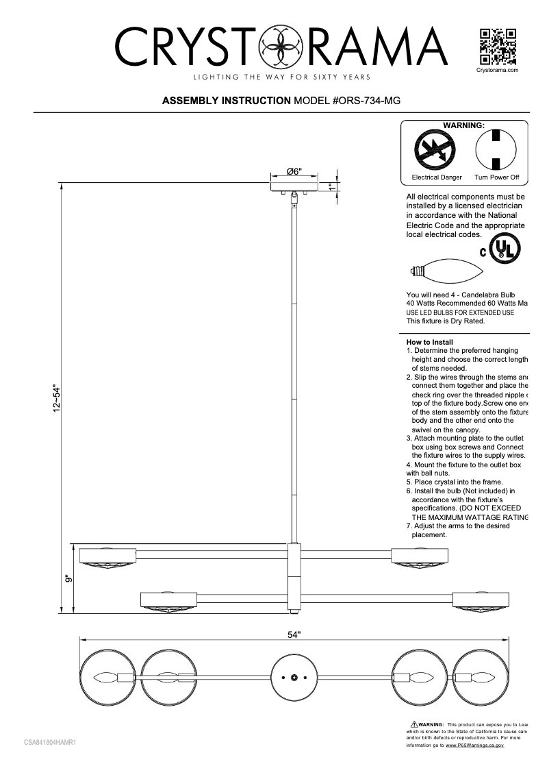 Page 1 of the manual User Manual Crystorama Orson ORS-734-MG