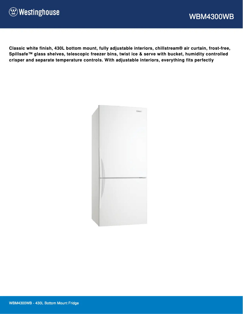 Page 1 of the manual Technical Sheet Westinghouse WBM4300WB