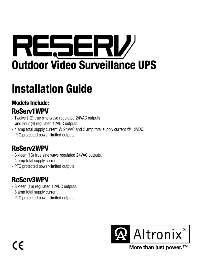 Page 1 of the manual User Manual Altronix ReServ 1WPV