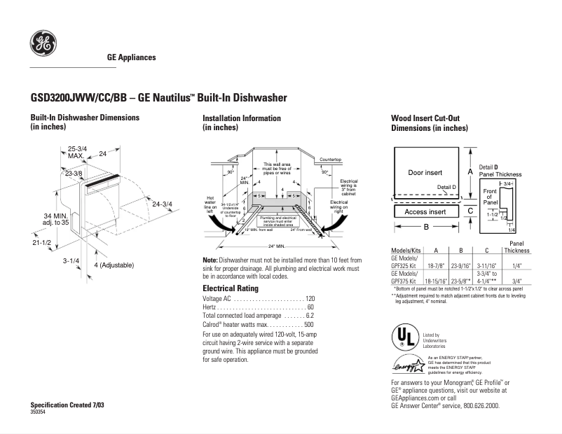 First page image of the manual for Nautilus GSD3200JBB