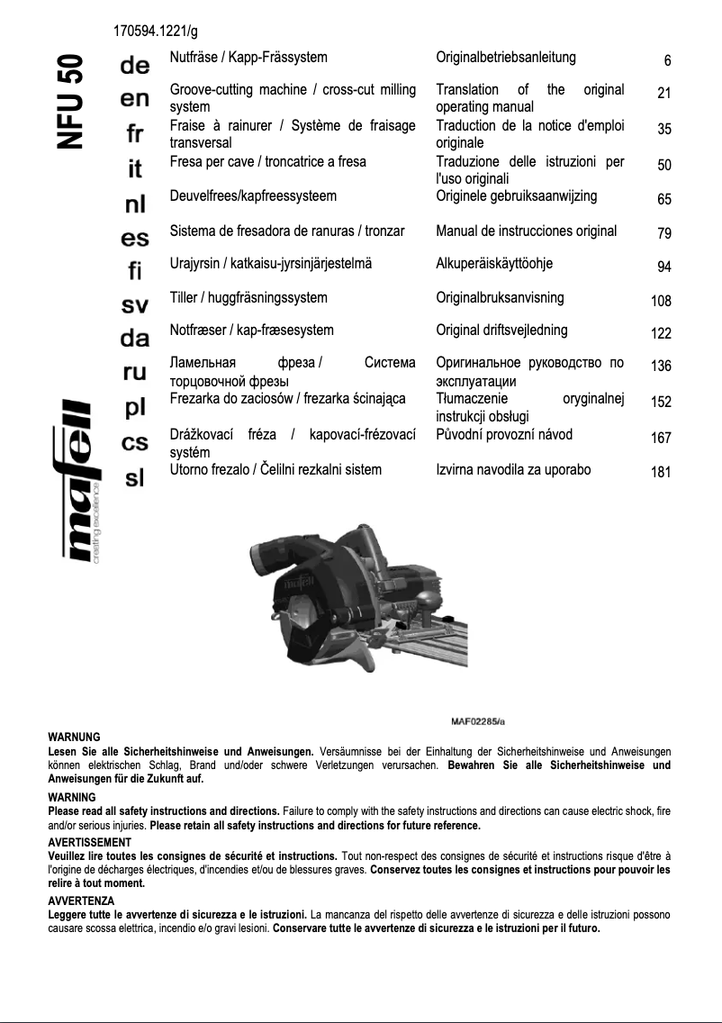 First page image of the manual for NFU 50