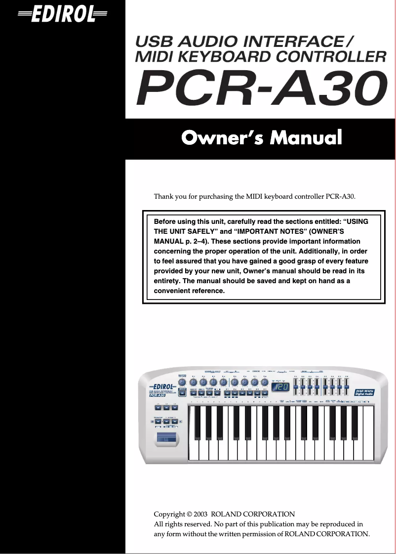 First page image of the manual for PCR-A30