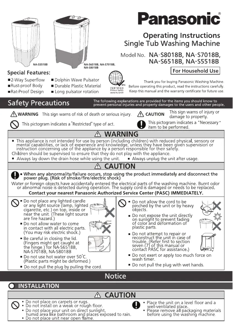 Page 1 of the manual User Manual Panasonic NA-S7018B