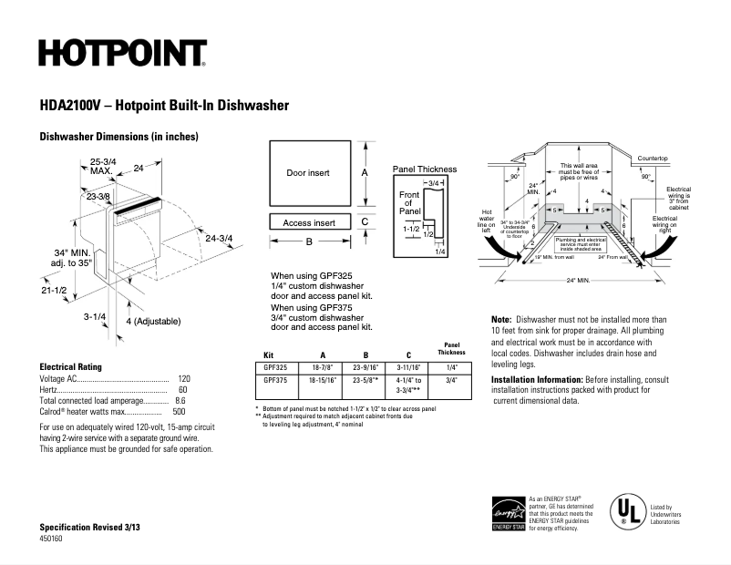 Page 1 of the manual Technical Sheet GE HDA2100V