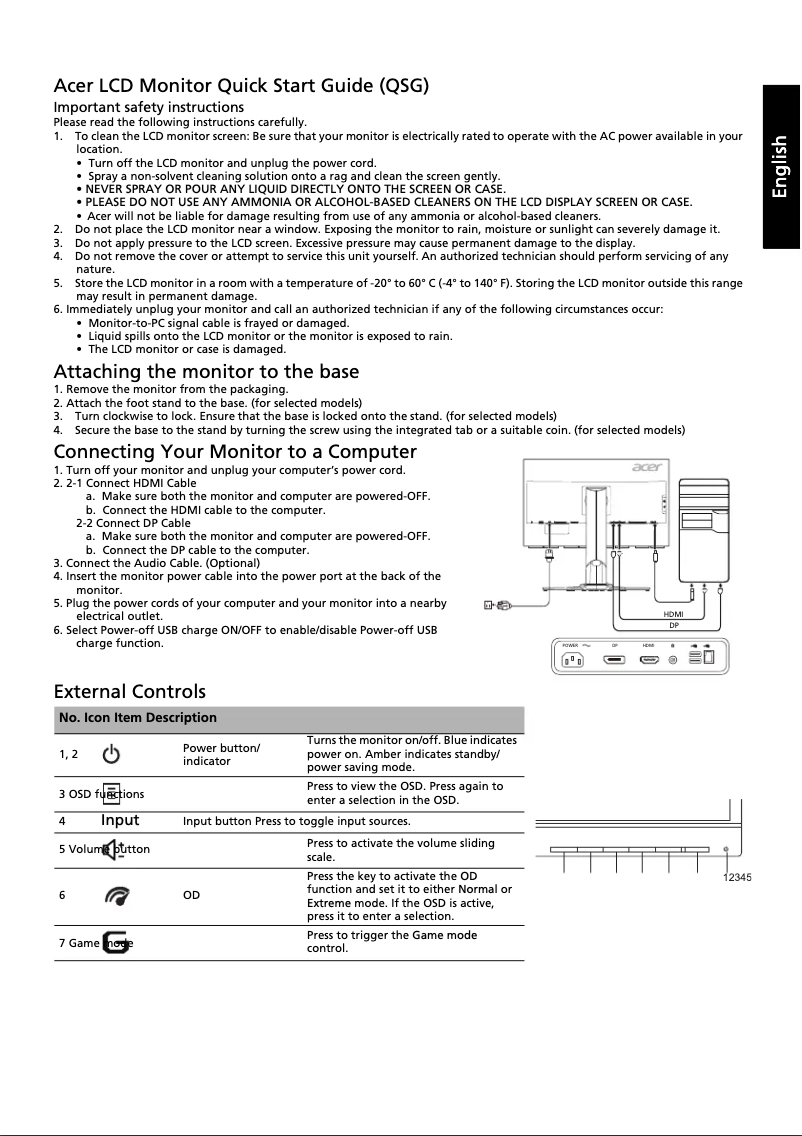 First page image of the manual for XB271HUA