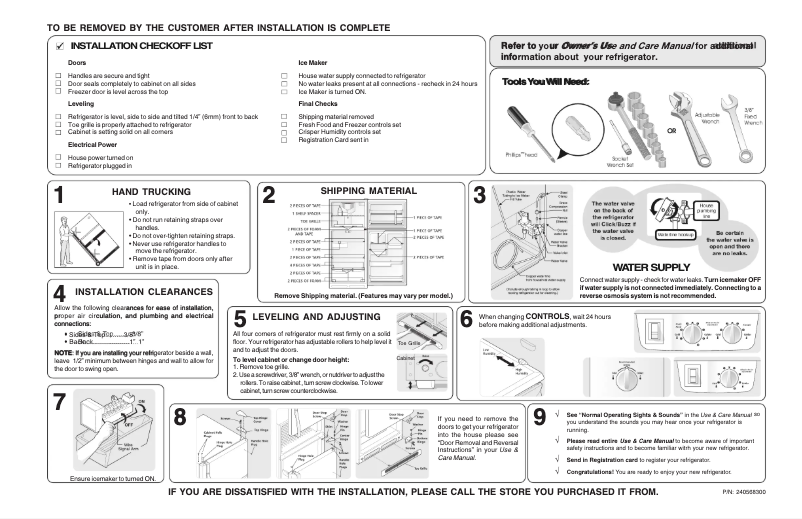 First page image of the manual for FRT21H8CSB